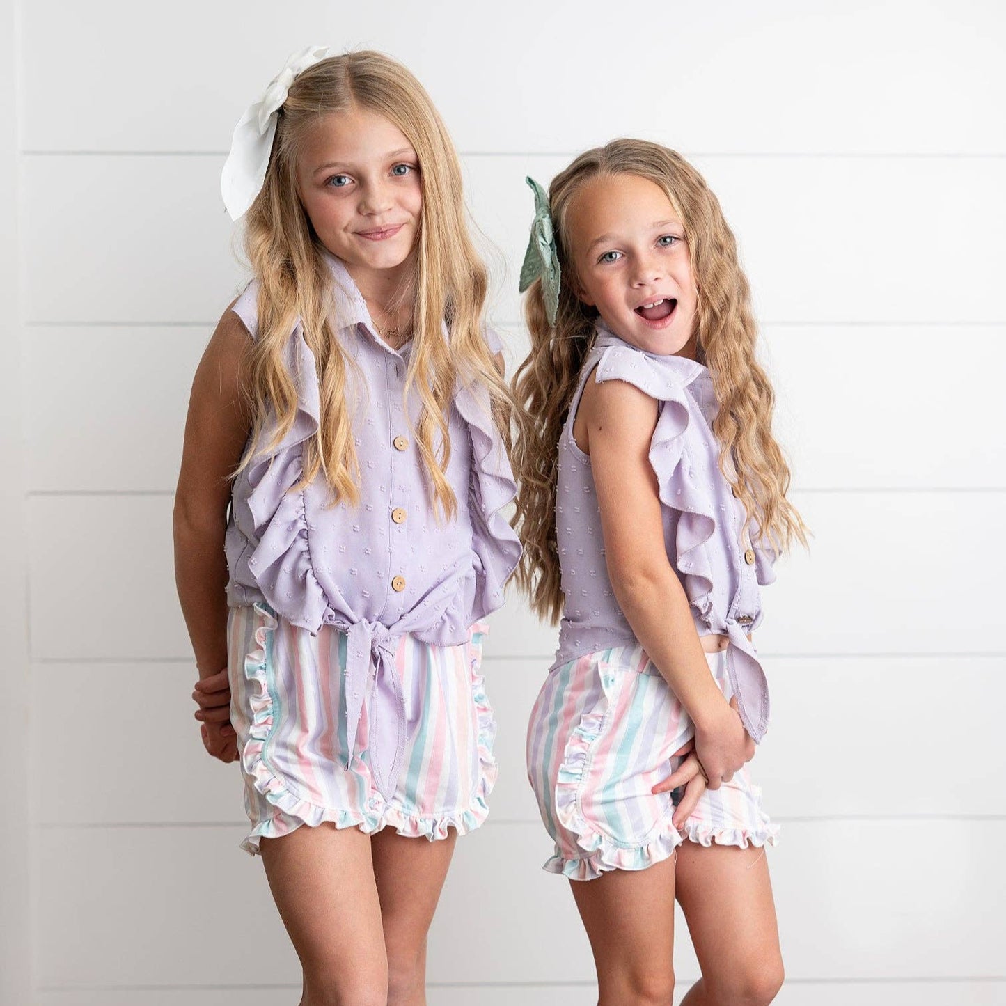 Lavender Ruffle Top & Pastel Stripe Short Set