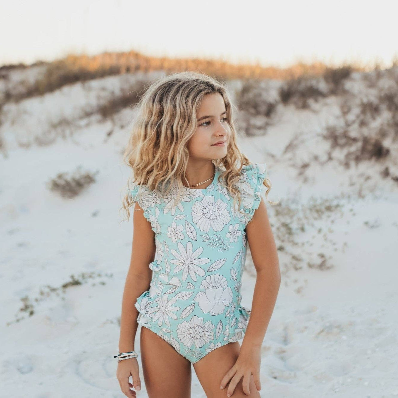 Mint Floral Open Back One Piece Swimsuit