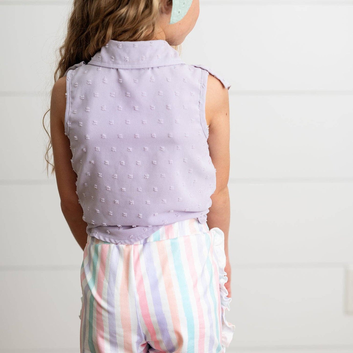 Lavender Ruffle Top & Pastel Stripe Short Set