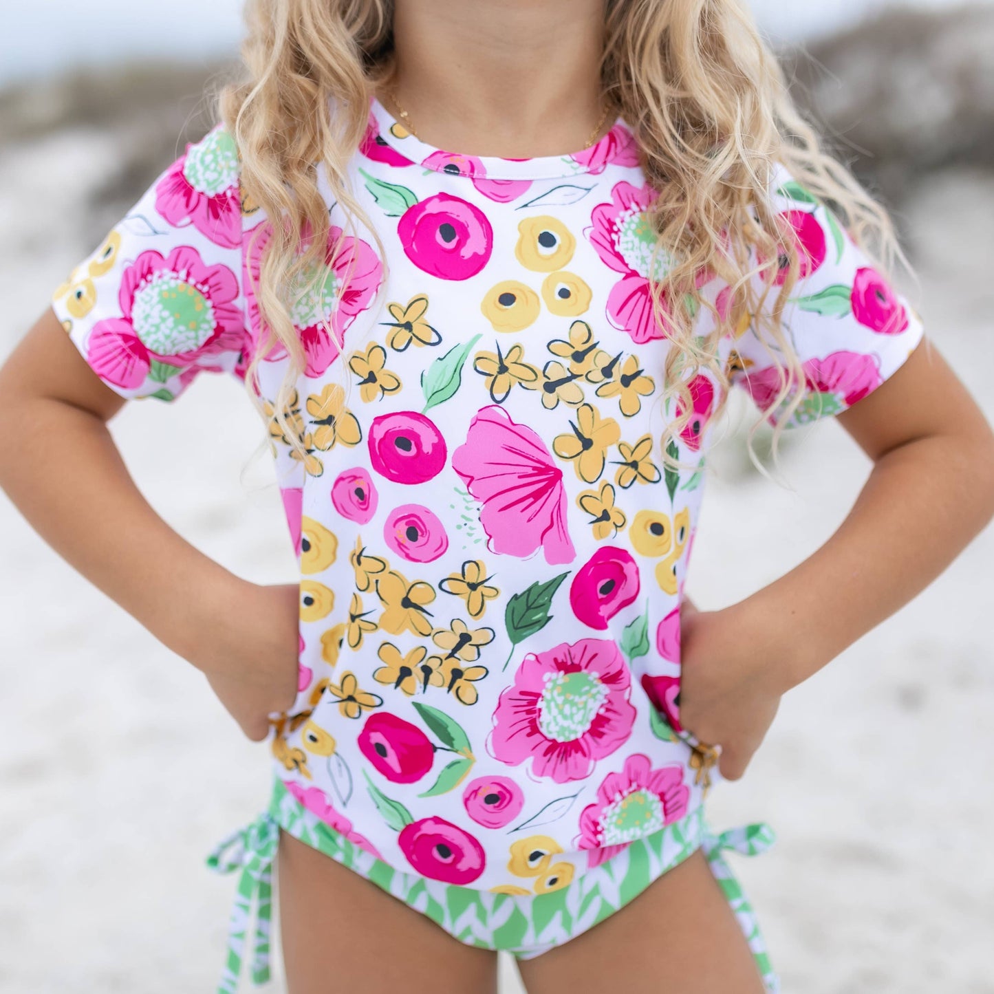 Green & Pink Floral Swimsuit