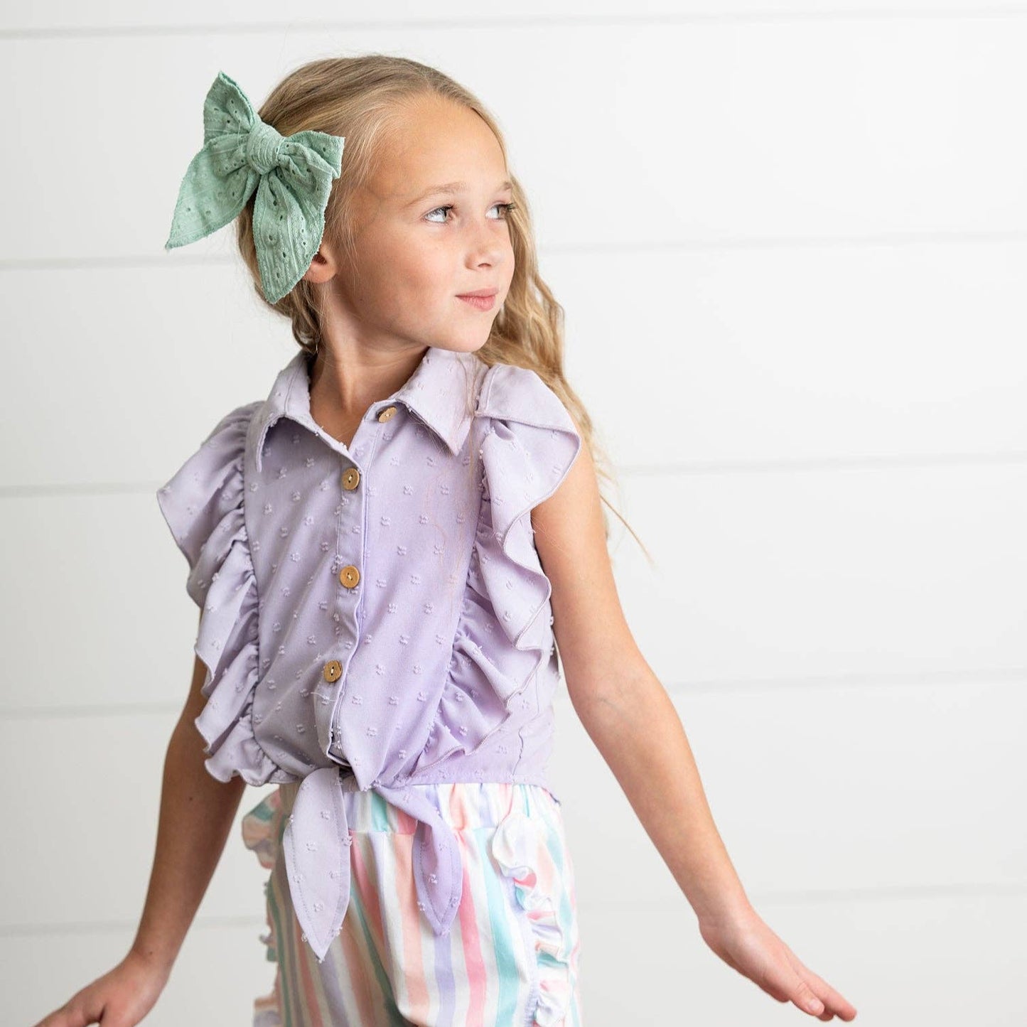 Lavender Ruffle Top & Pastel Stripe Short Set