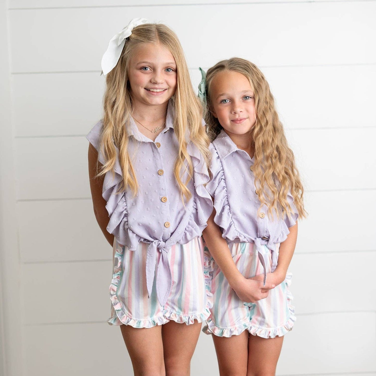 Lavender Ruffle Top & Pastel Stripe Short Set
