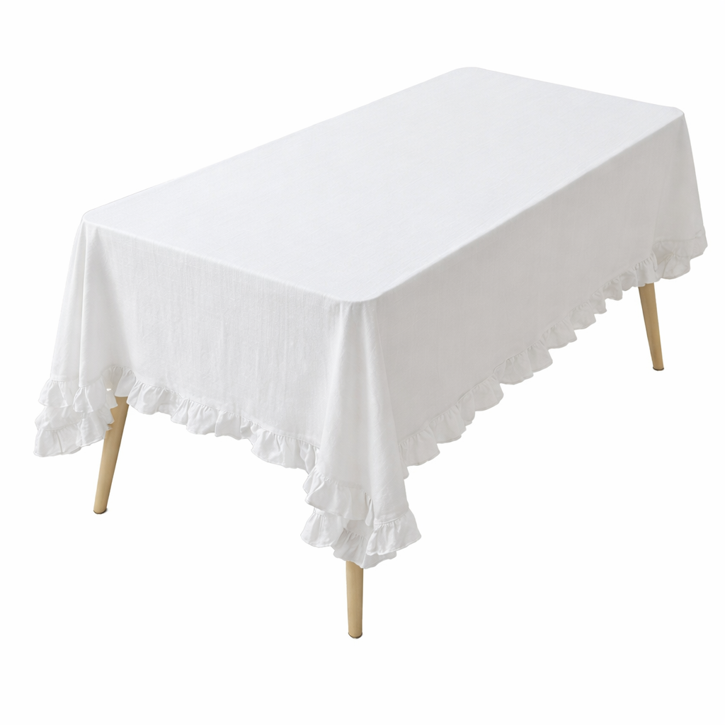 White French Ruffled Cotton Tablecloth: 55"x95" Rectangular