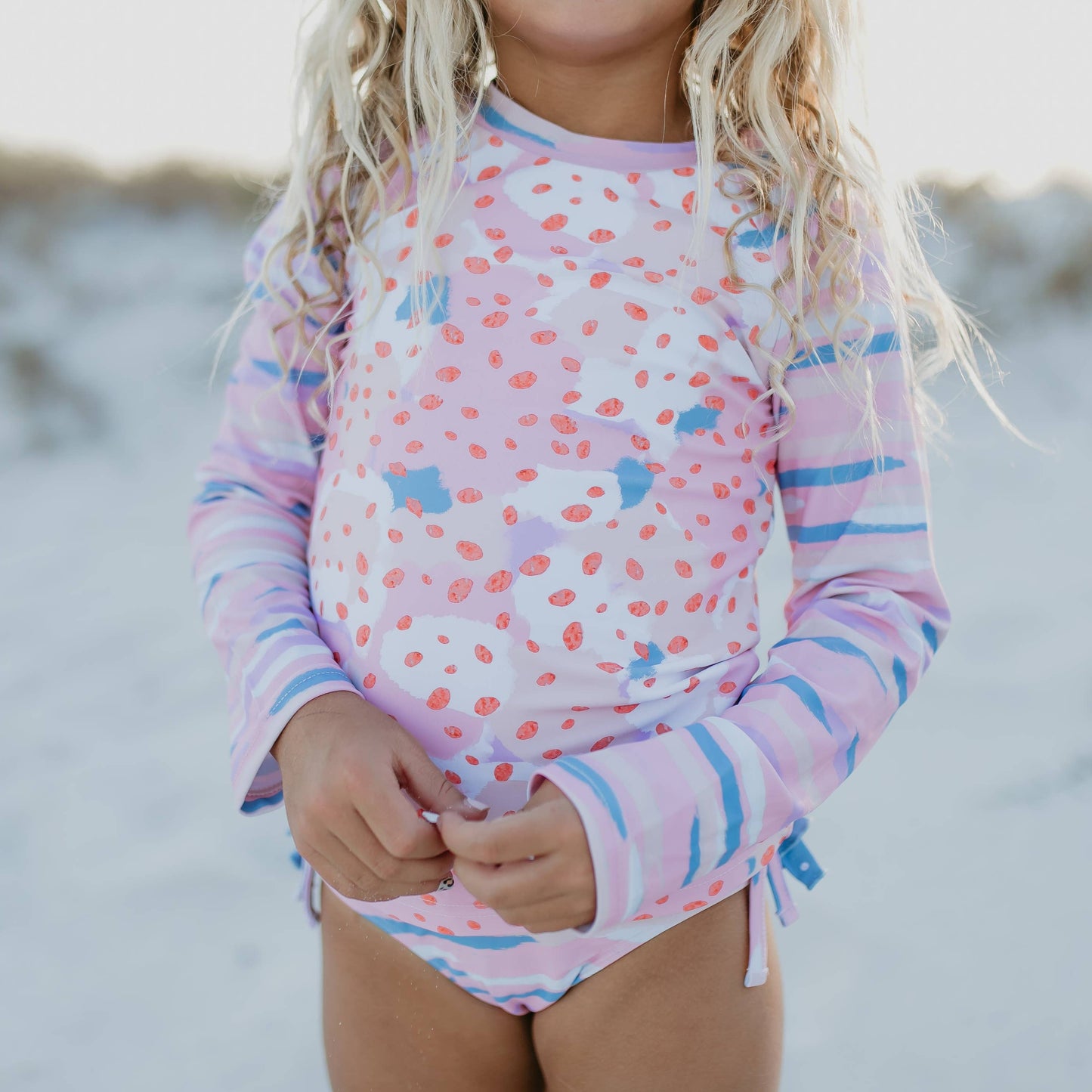 Pink & Blue Abstract Ruffle Swimsuit