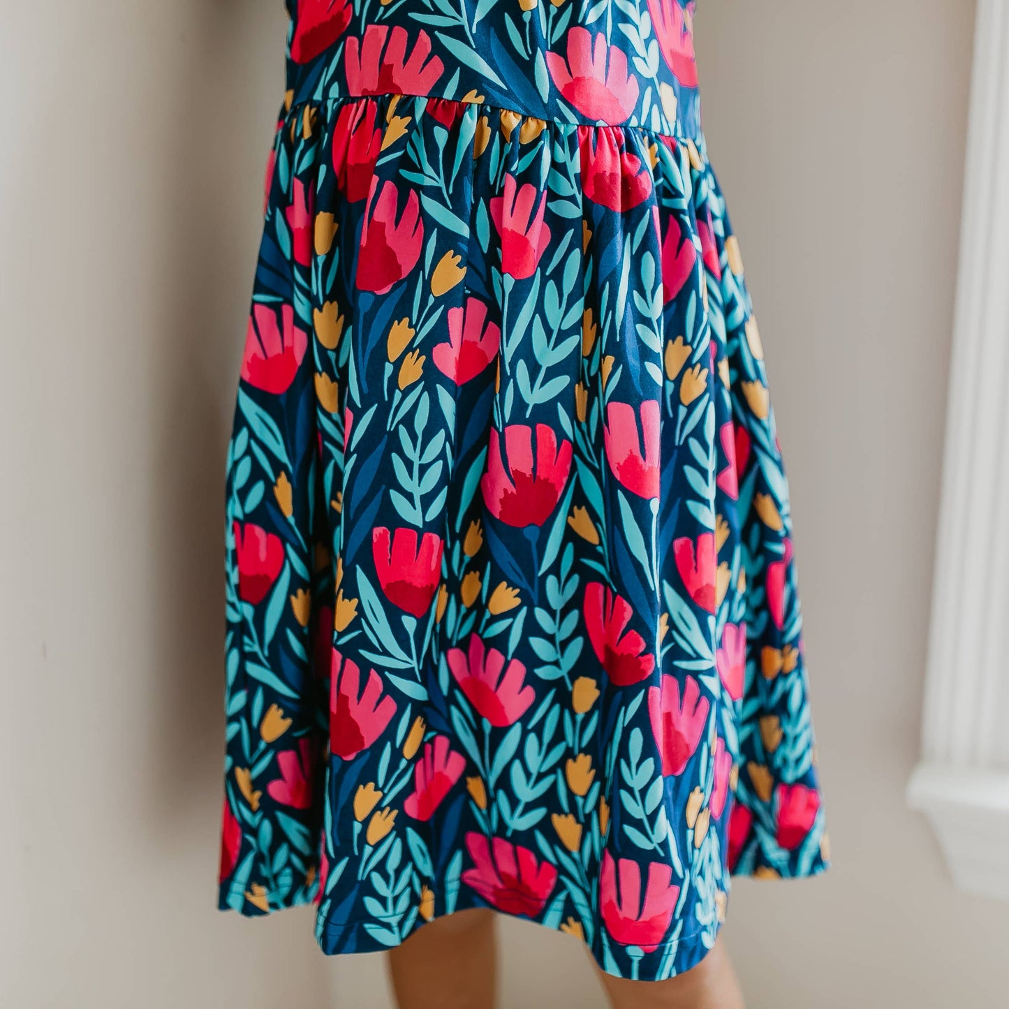 Blue Floral Flutter Sleeve Dress