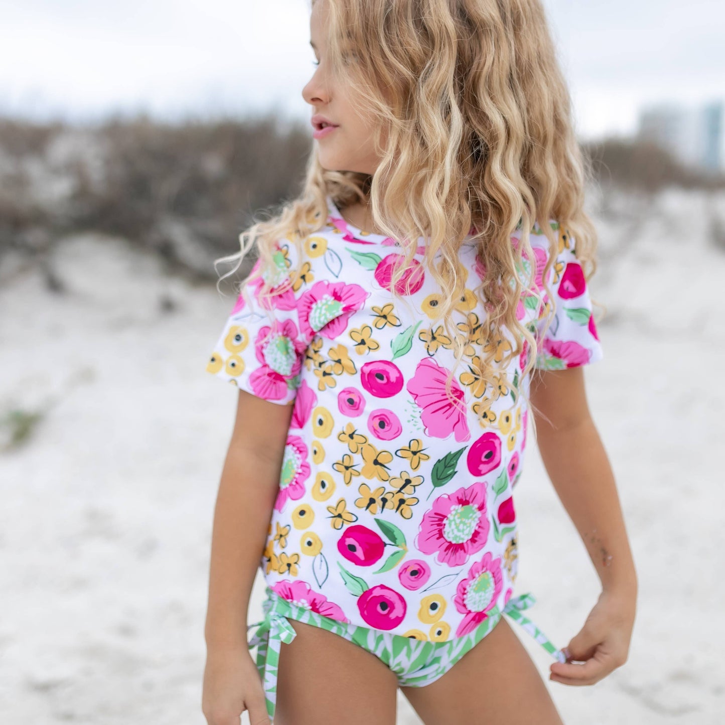 Green & Pink Floral Swimsuit