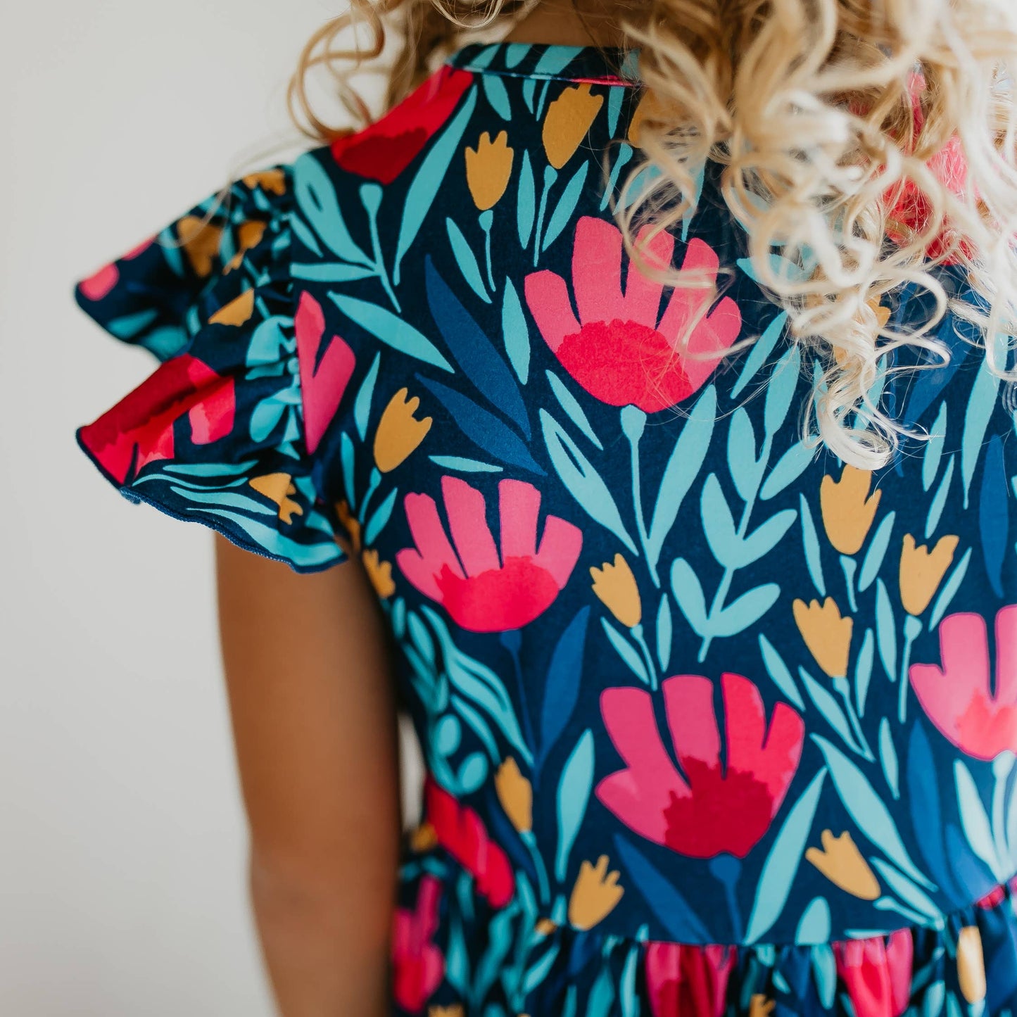 Blue Floral Flutter Sleeve Dress