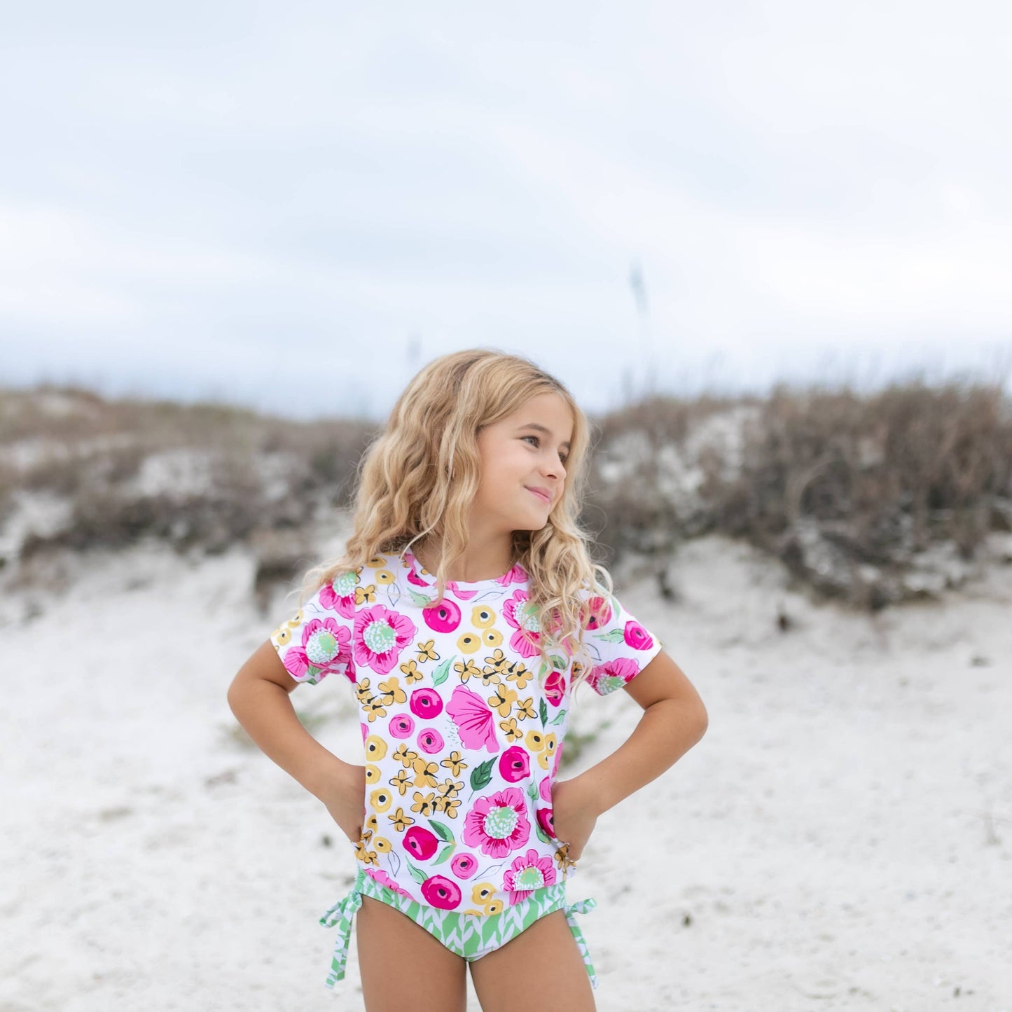 Green & Pink Floral Swimsuit