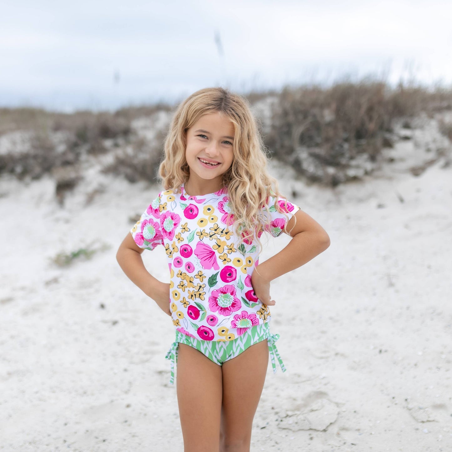Green & Pink Floral Swimsuit