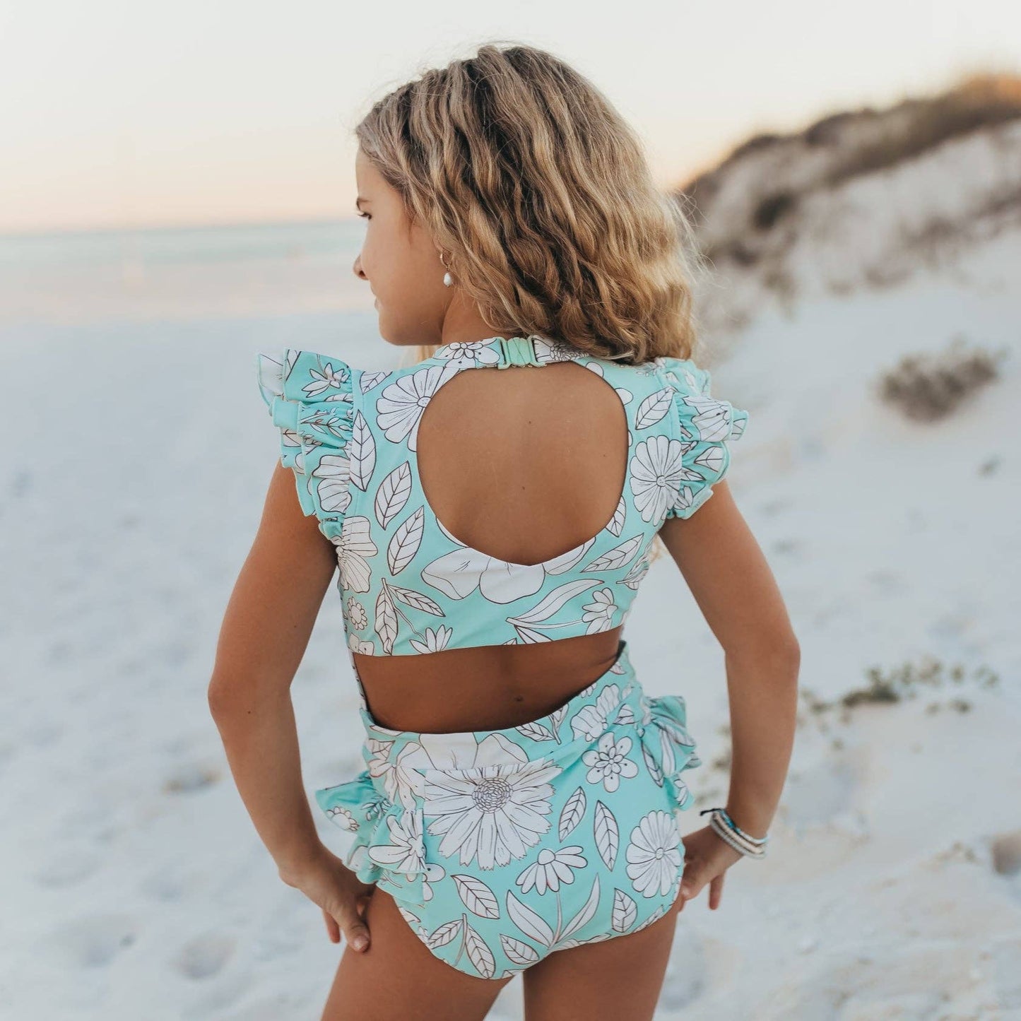 Mint Floral Open Back One Piece Swimsuit