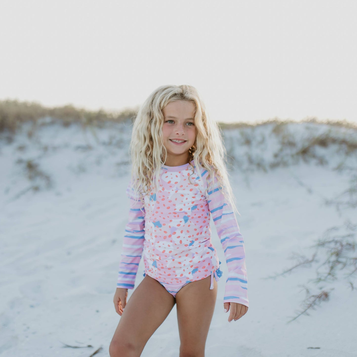 Pink & Blue Abstract Ruffle Swimsuit