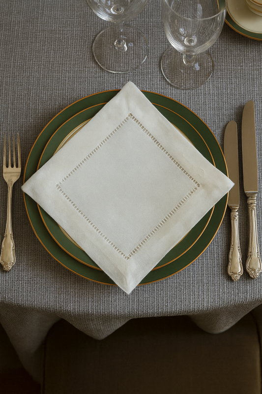 White Classic Hemstitch Linen Blend 6-Inch Napkin Coaster