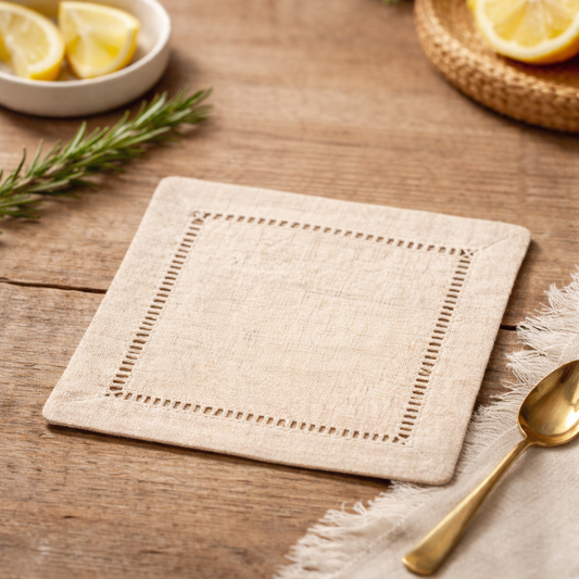 Natural Hemstitch Linen-Poly 6" Coaster