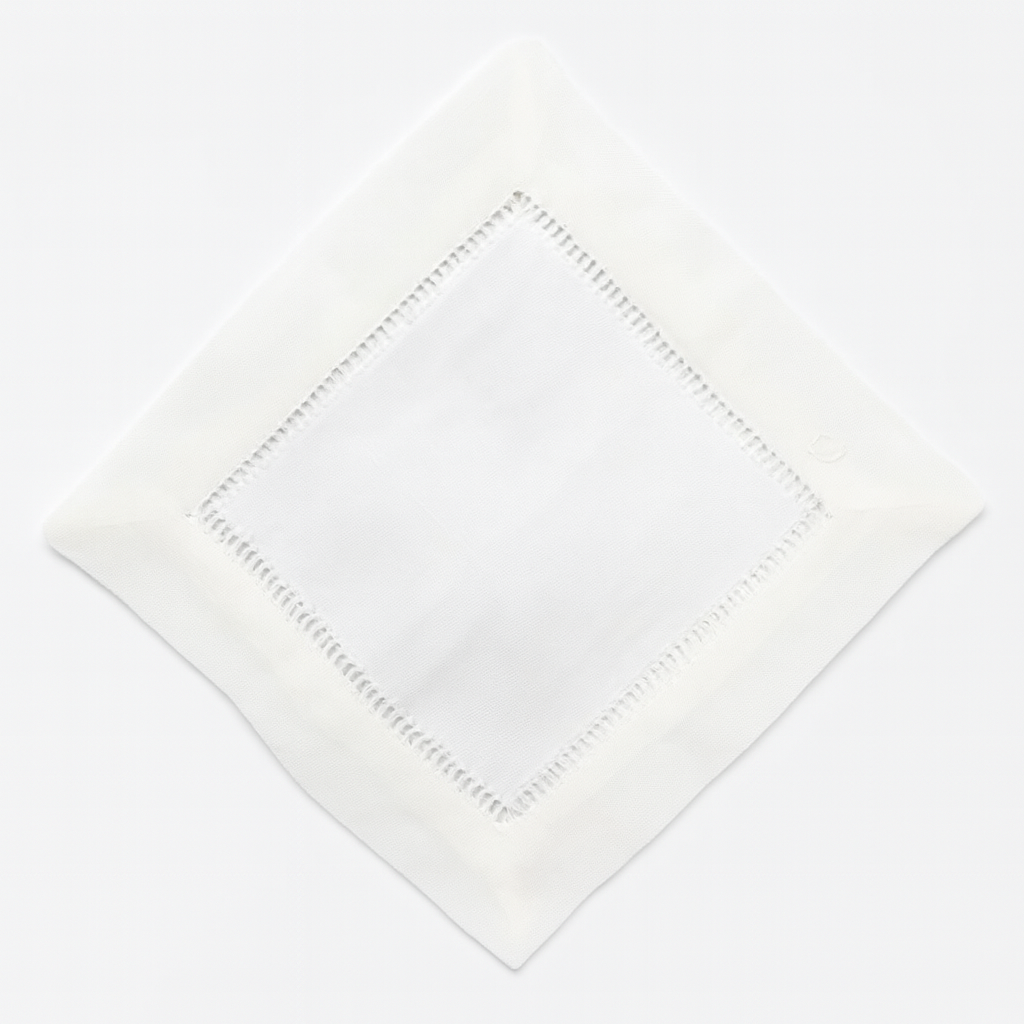 White Classic Hemstitch Linen Blend 6-Inch Napkin Coaster